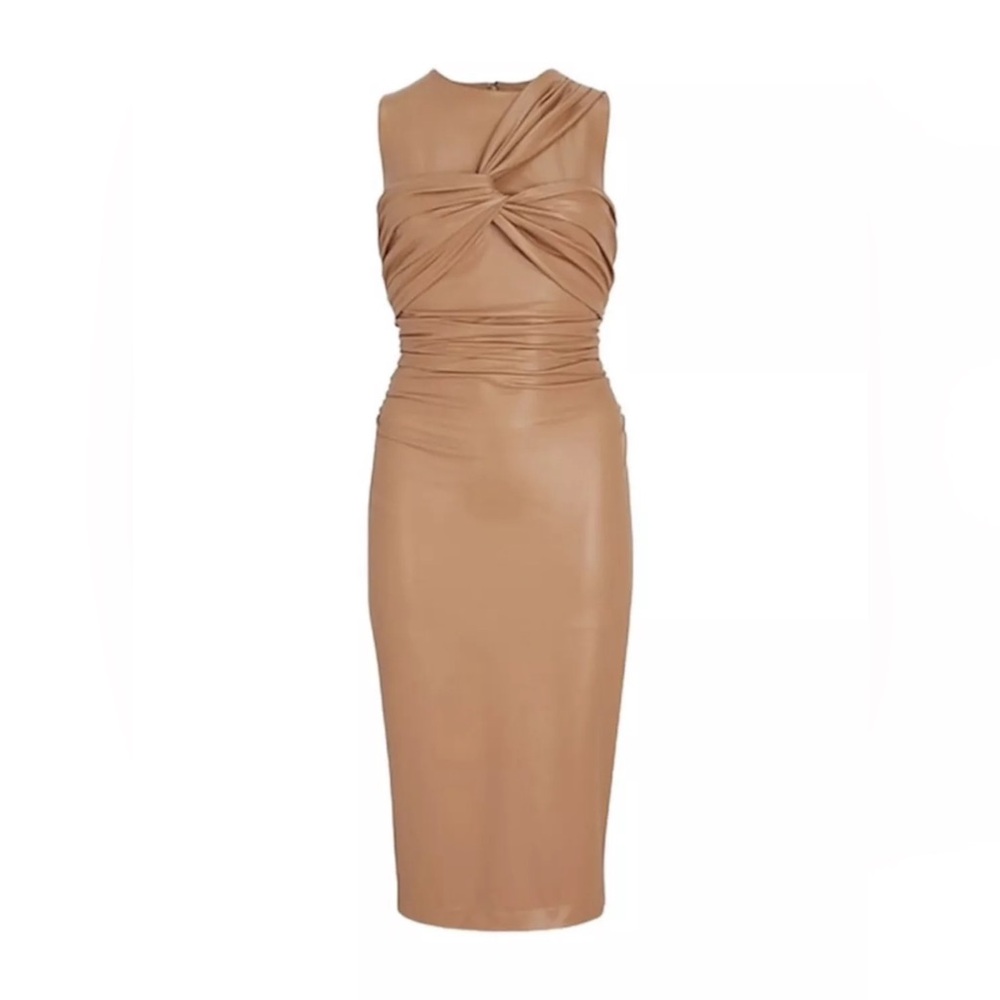 Express Body Contour Faux Leather Twist Front Midi Dress w/ Built-In Shapewear S